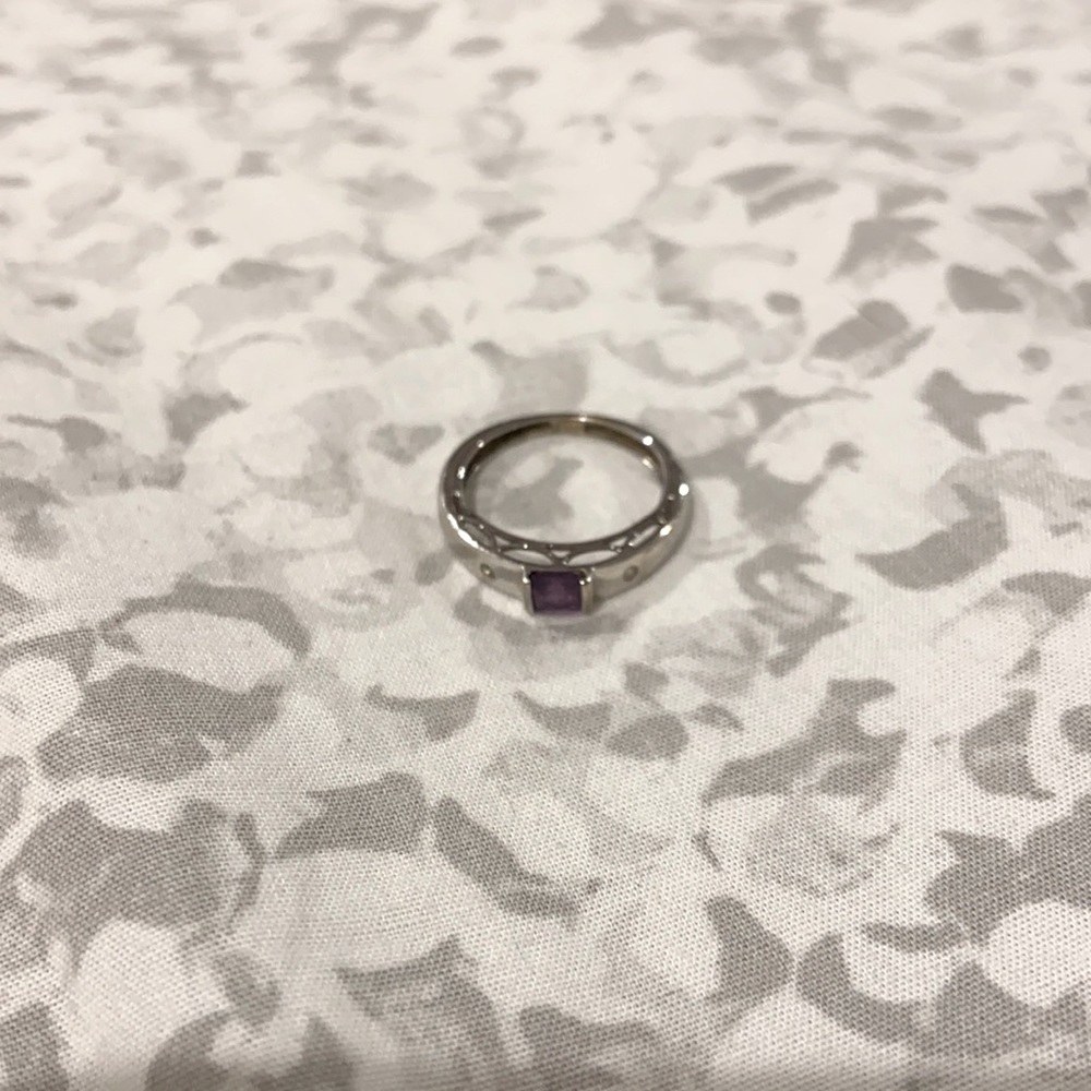Sterling Silver Diamond ring with purple stone